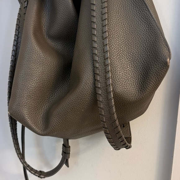 ALLSAINTS Tote Bag Backpack Brown Taupe Leather Whipstitch Straps Pre❤️ - Picture 4 of 14